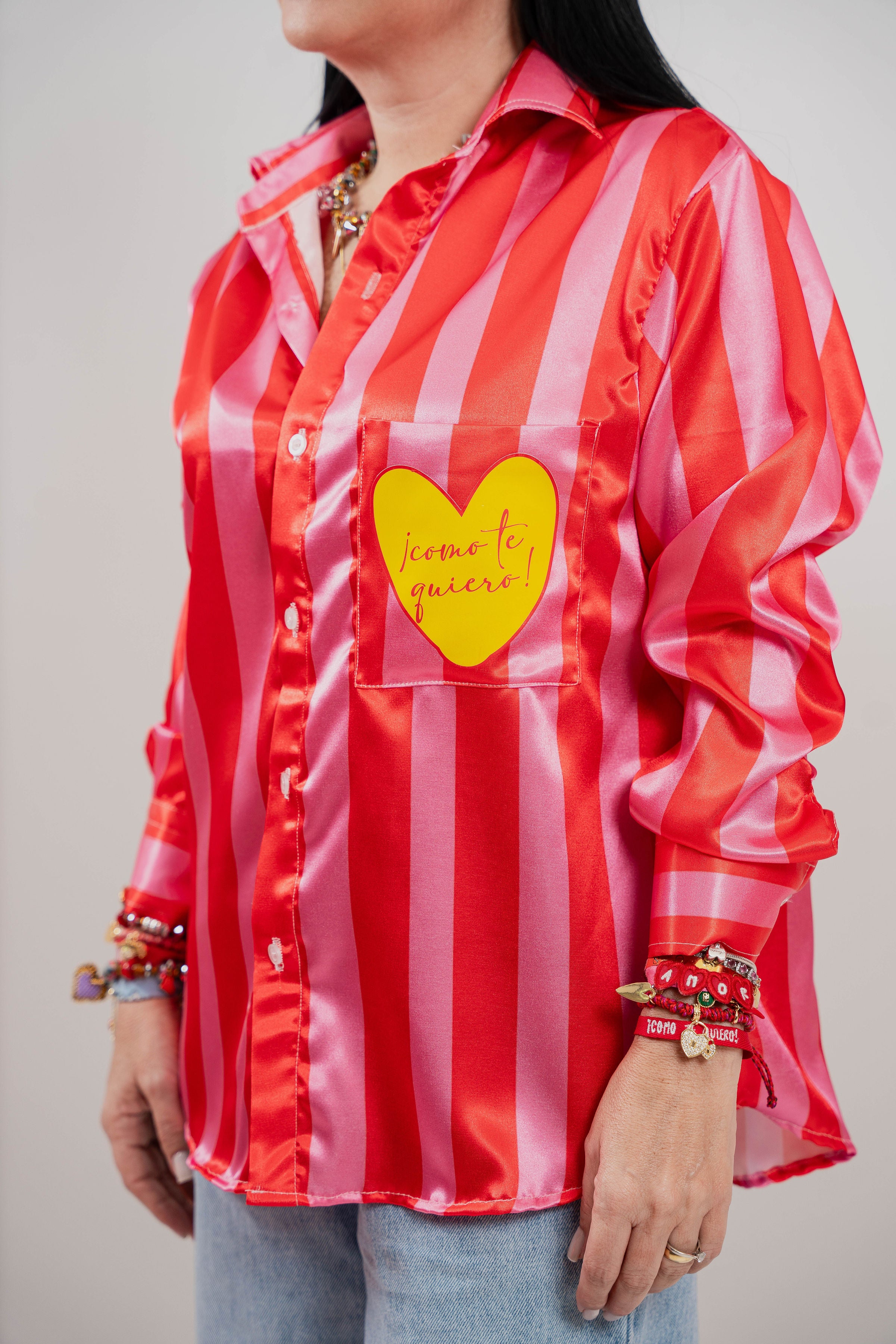 CAMISA SEDA ROJO-ROSADO