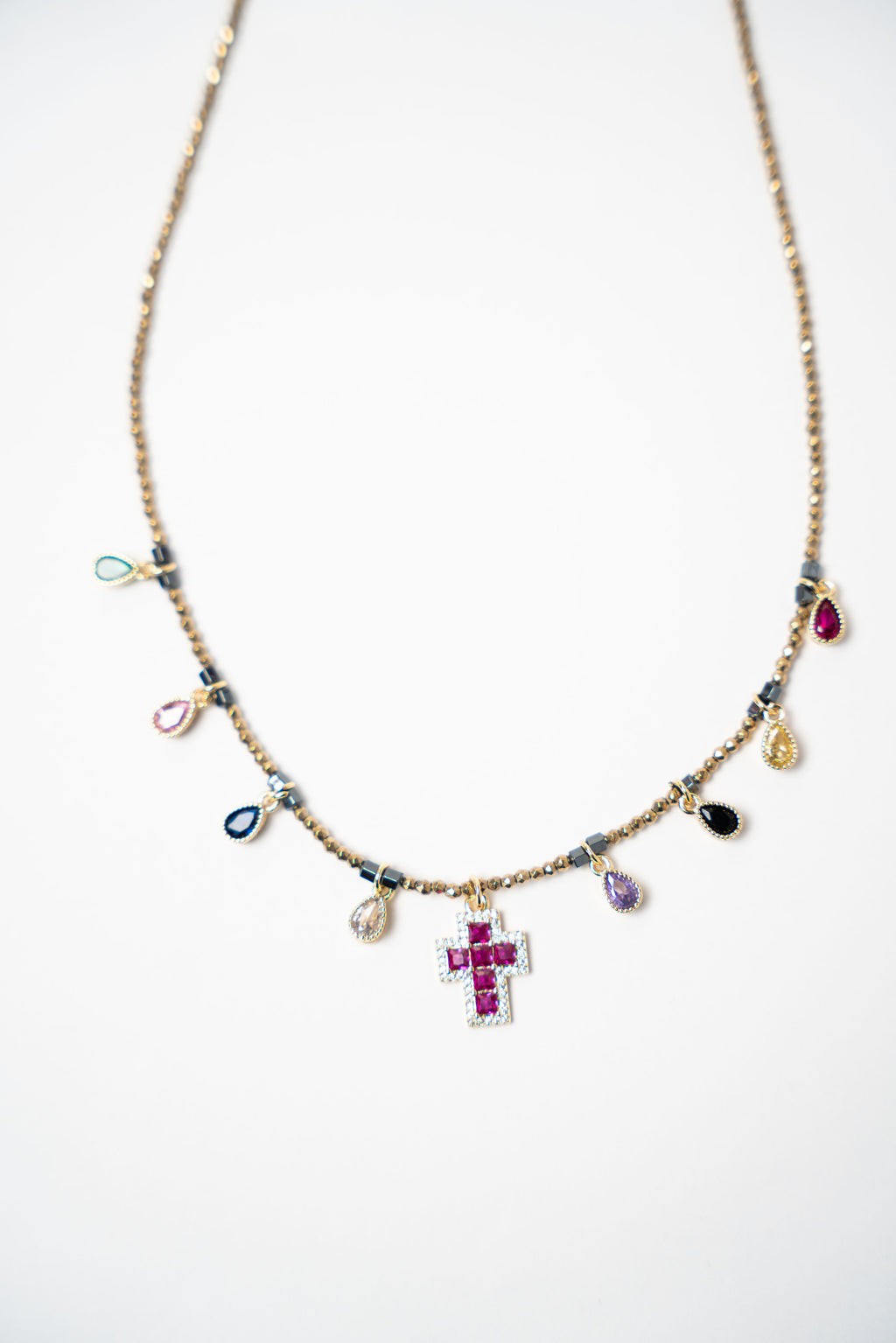 COLLAR PIEDRAS AMATISTA DIJE CRUZ